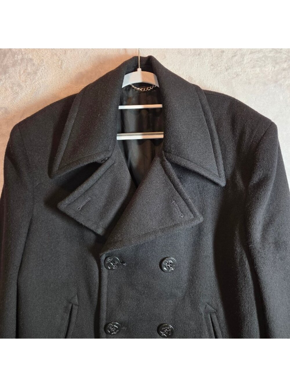 Forstmann Mens Size 35 Peacoat Black Wool Blend Double-Breasted Button Closure